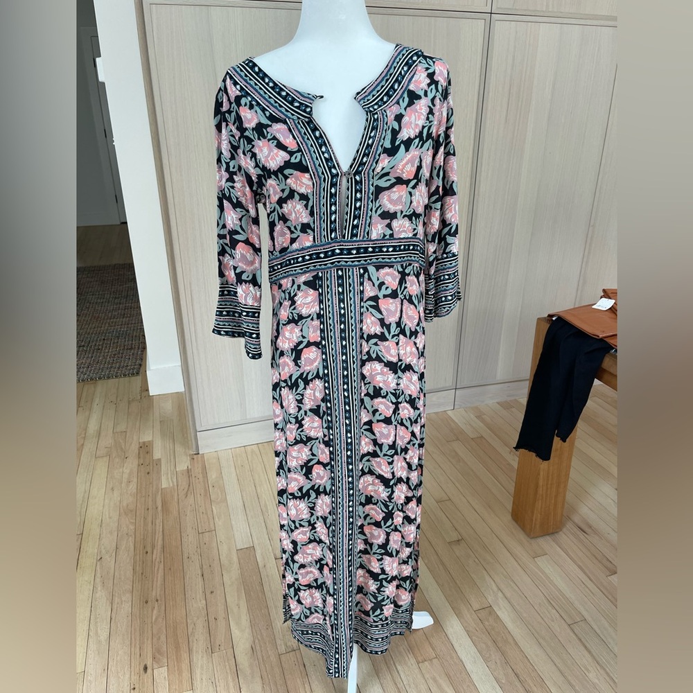 Cleobella Black and Pink Resort Gown with Scoop Neck